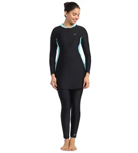 Women's Endurance Two Piece Full Body Suit Swimwear  - Black  &  Marineblue