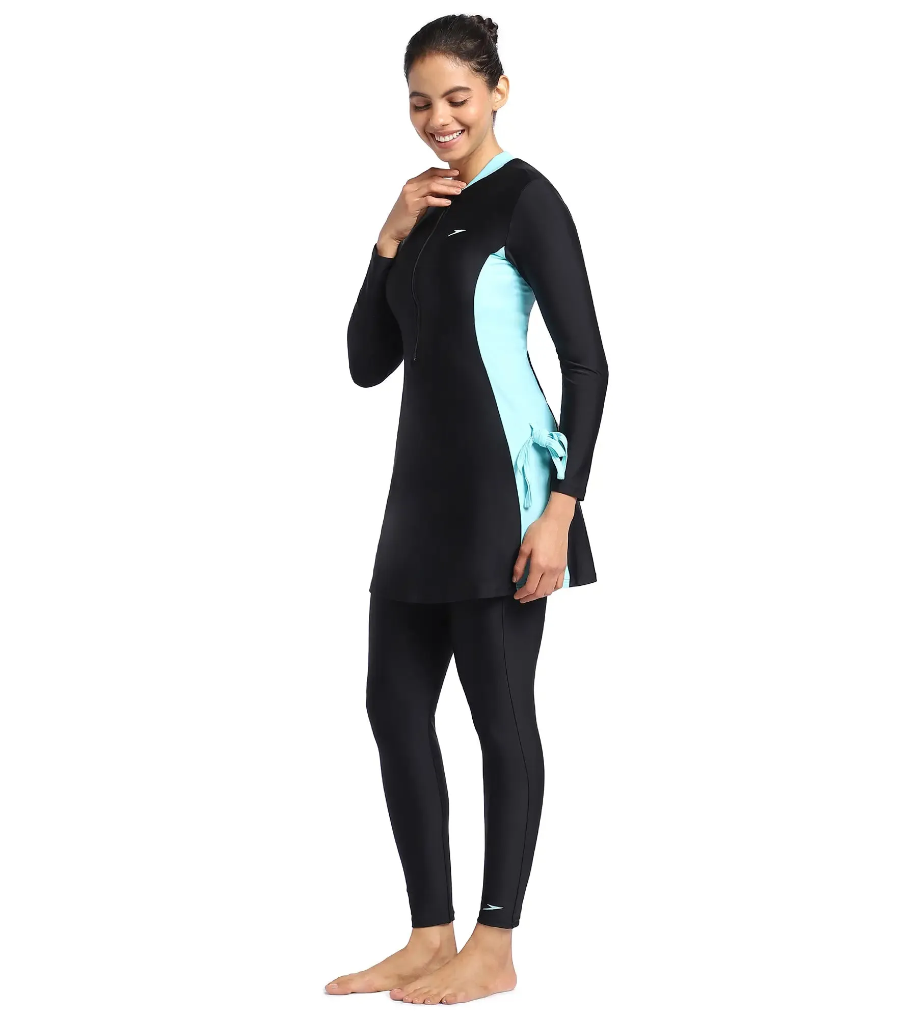 Women's Endurance Two Piece Full Body Suit Swimwear  - Black  &  Marineblue