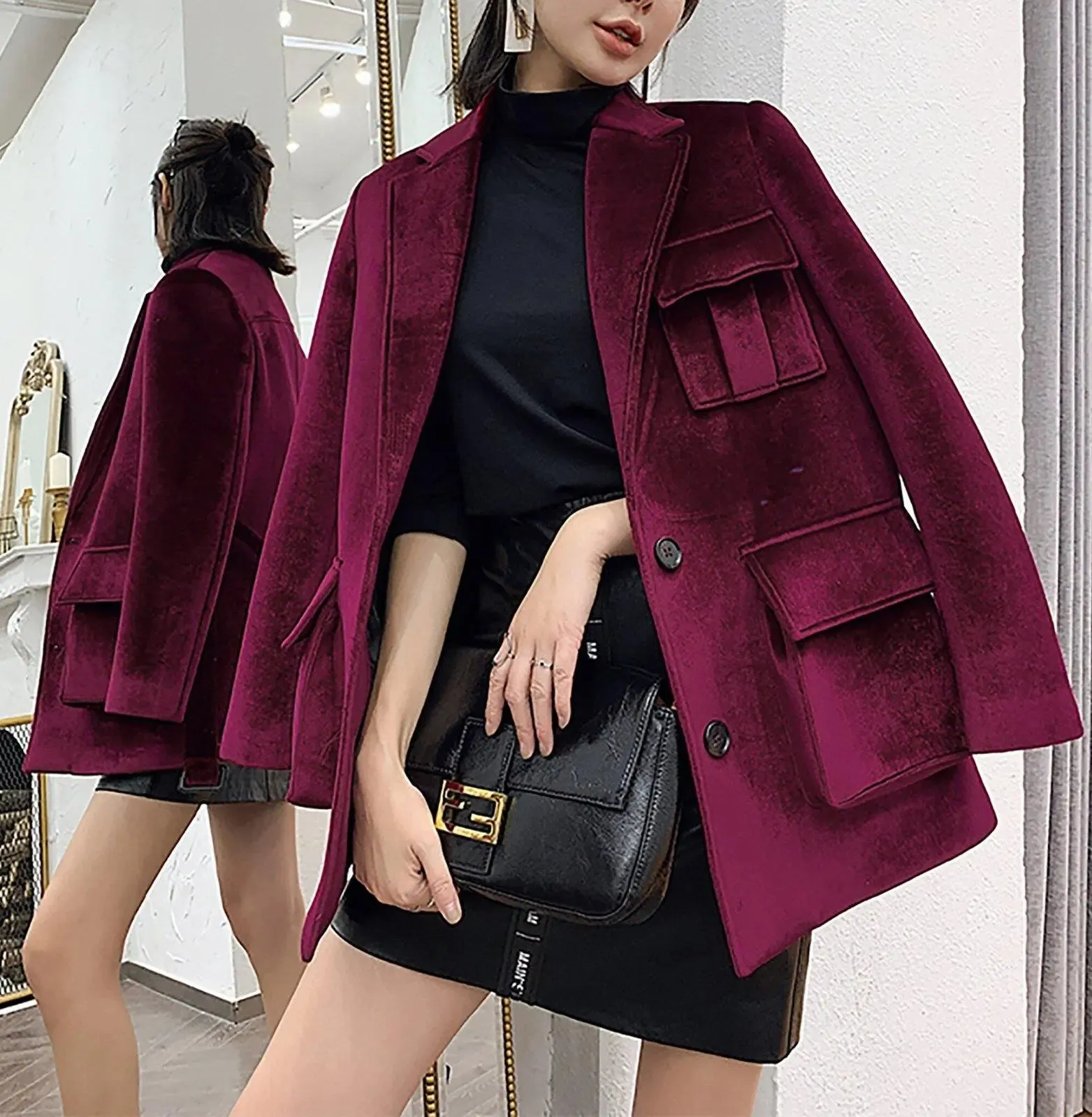 Women's Wine Blazer,velvet Blazer,Belted jacket Coat,Wedding Guest Suit,Fall Coat,Women Suits,oversize blazer,vintage jacket,Vivian7 B101