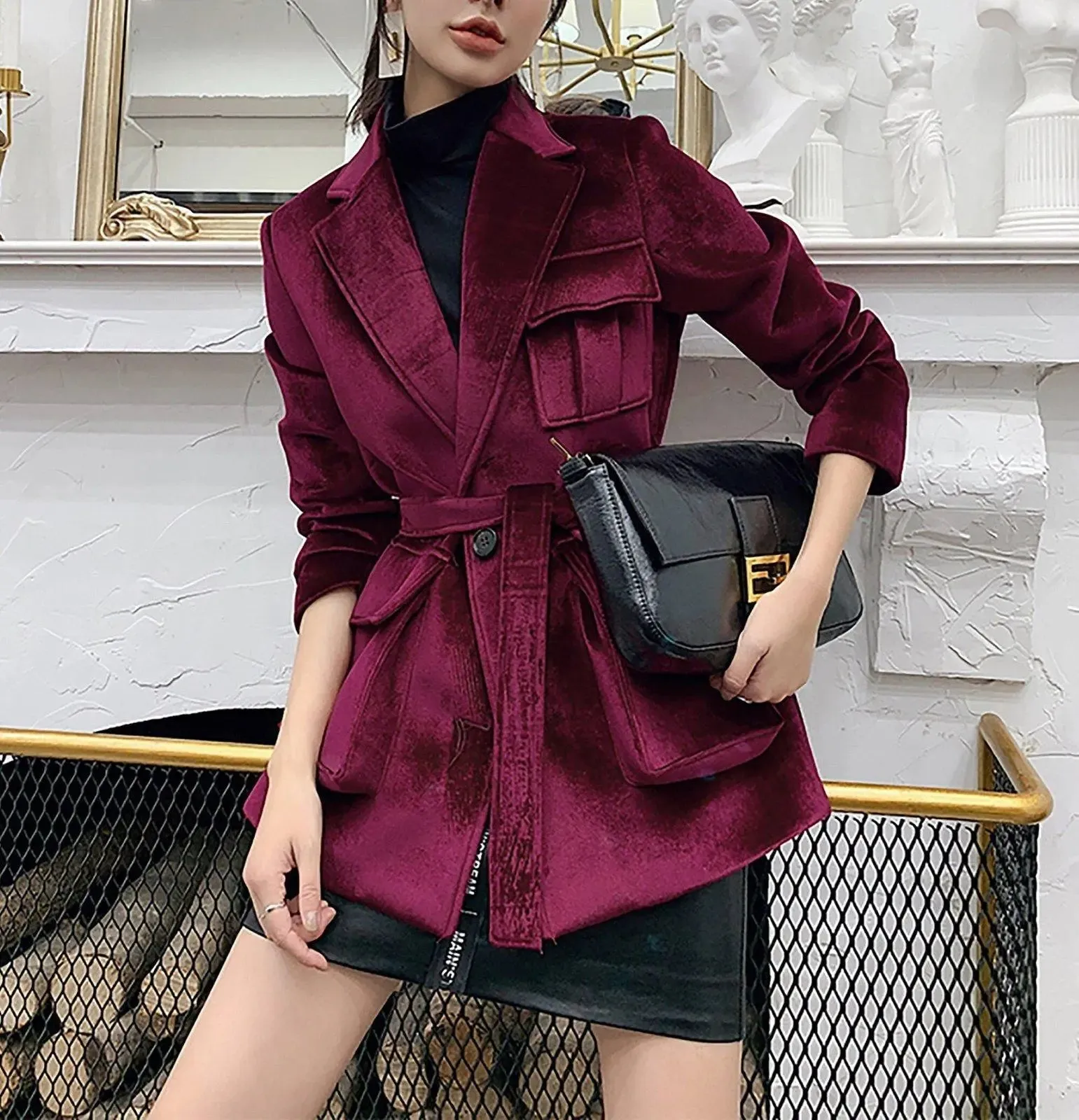 Women's Wine Blazer,velvet Blazer,Belted jacket Coat,Wedding Guest Suit,Fall Coat,Women Suits,oversize blazer,vintage jacket,Vivian7 B101