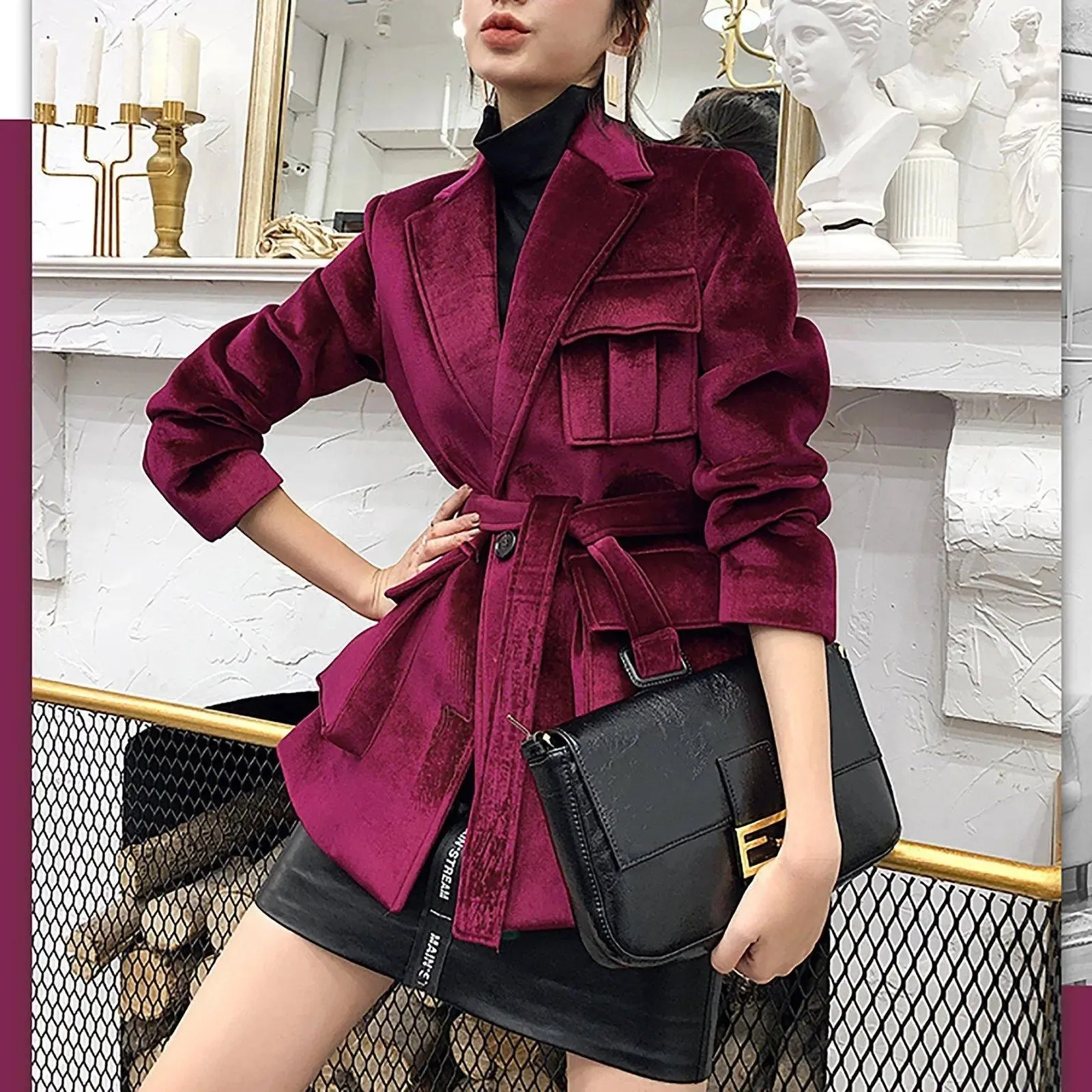 Women's Wine Blazer,velvet Blazer,Belted jacket Coat,Wedding Guest Suit,Fall Coat,Women Suits,oversize blazer,vintage jacket,Vivian7 B101