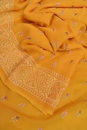 Yellow Color Georgette Saree with Allover Embroidery